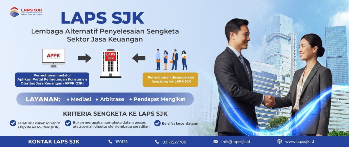 Infografik LAPS SJK: layanan mediasi, arbitrase, dan pendapat mengikat